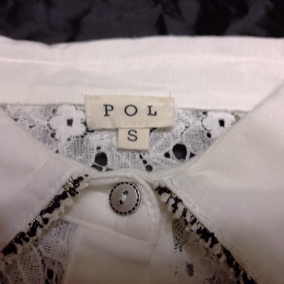 NWOT Pol 100% cotton Button Down Solid, Lace White & Black White Trim Top - Picture 10 of 16